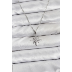 Mey İthalat® 316L Çelik Zincir Gümüş Renk Kutup Yıldızı Model Zirkon Taşlı Kadın Kolye