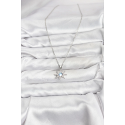 Mey İthalat® 316L Çelik Zincir Gümüş Renk Kutup Yıldızı Model Zirkon Taşlı Kadın Kolye