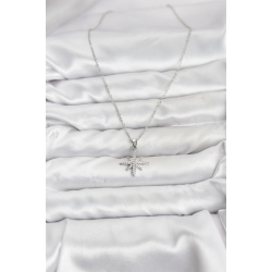 Mey İthalat® 316L Çelik Zincir Gümüş Renk Kutup Yıldızı Model Zirkon Taşlı Kadın Kolye