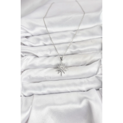 Mey İthalat® 316L Çelik Zincir Gümüş Renk Kutup Yıldızı Model Zirkon Taşlı Kadın Kolye