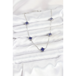 Mey İthalat® 316L Çelik Zincir Gümüş Renk Lacivert Baby Boy Yonca Kadın Kolye