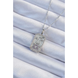 Mey İthalat® 316L Çelik Zincir Gümüş Renk Lila Zirkon Taşlı Tarot Kolye