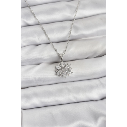 Mey İthalat® 316L Çelik Zincir Gümüş Renk Lotus Model Zirkon Taşlı Kadın Kolye