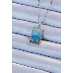 Mey İthalat® 316L Çelik Zincir Gümüş Renk Mavi Mineli Ay Figür Tarot Kolye