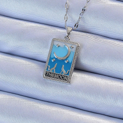 Mey İthalat® 316L Çelik Zincir Gümüş Renk Mavi Mineli Ay Figür Tarot Kolye