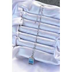 Mey İthalat® 316L Çelik Zincir Gümüş Renk Mavi Mineli Ay Figür Tarot Kolye