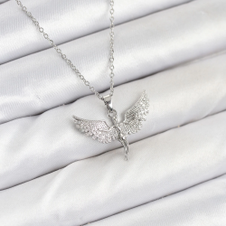 Mey İthalat® 316L Çelik Zincir Gümüş Renk Melek Model Kadın Kolye