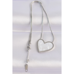 Mey İthalat® 316L Çelik Zincir Gümüş Renk Mermer Desenli Kalp Kolye