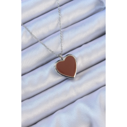 Mey İthalat® 316L Çelik Zincir Gümüş Renk Mineli İçi Açılan Kalp Kolye