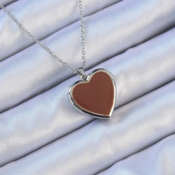 Mey İthalat® 316L Çelik Zincir Gümüş Renk Mineli İçi Açılan Kalp Kolye