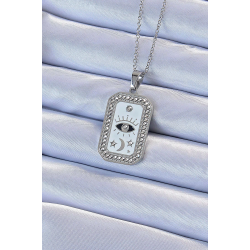 Mey İthalat® 316L Çelik Zincir Gümüş Renk Mineli Zirkon Taşlı Göz Figür Tarot Kolye