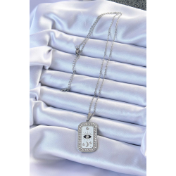 Mey İthalat® 316L Çelik Zincir Gümüş Renk Mineli Zirkon Taşlı Göz Figür Tarot Kolye