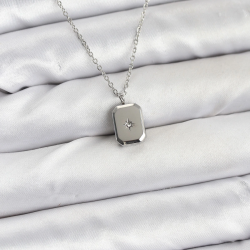 Mey İthalat® 316L Çelik Zincir Gümüş Renk Minimal Kutup Yıldızı Model Kadın Kolye