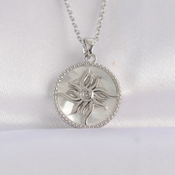 Mey İthalat® 316L Çelik Zincir Gümüş Renk Oval Tasarımlı Güneş Kolye