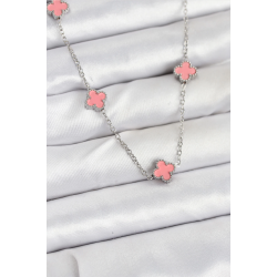 Mey İthalat® 316L Çelik Zincir Gümüş Renk Pembe Baby Boy Yonca Kadın Kolye