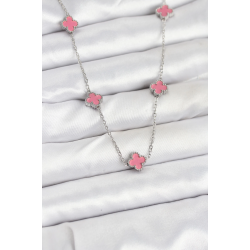 Mey İthalat® 316L Çelik Zincir Gümüş Renk Pembe Baby Boy Yonca Kadın Kolye