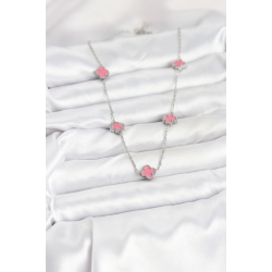 Mey İthalat® 316L Çelik Zincir Gümüş Renk Pembe Baby Boy Yonca Kadın Kolye