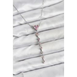 Mey İthalat® 316L Çelik Zincir Gümüş Renk Pembe Kalp Kadın Kolye