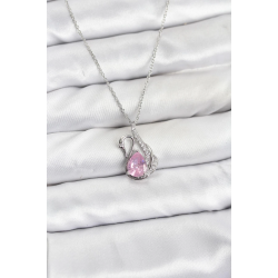 Mey İthalat® 316L Çelik Zincir Gümüş Renk Pembe Kuğu Model Zirkon Taşlı Kadın Kolye
