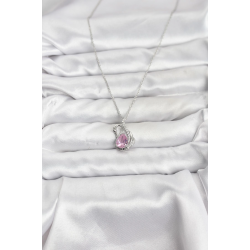 Mey İthalat® 316L Çelik Zincir Gümüş Renk Pembe Kuğu Model Zirkon Taşlı Kadın Kolye