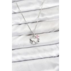 Mey İthalat® 316L Çelik Zincir Gümüş Renk Pembe Taş Detaylı Çelenk Model Kadın Kolye