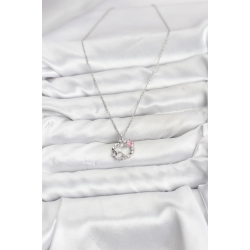 Mey İthalat® 316L Çelik Zincir Gümüş Renk Pembe Taş Detaylı Çelenk Model Kadın Kolye