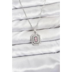 Mey İthalat® 316L Çelik Zincir Gümüş Renk Plaka Model Zirkon Taşlı Kadın Kolye