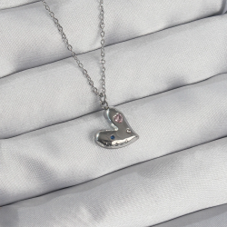 Mey İthalat® 316L Çelik Zincir Gümüş Renk Renkli Zirkon Taşlı Kalp Kolye