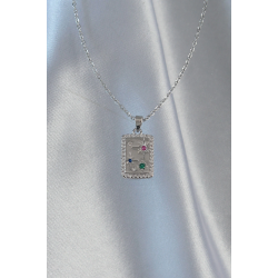 Mey İthalat® 316L Çelik Zincir Gümüş Renk Renkli Zirkon Taşlı Vintage Kolye