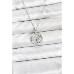 Mey İthalat® 316L Çelik Zincir Gümüş Renk Şans Kolyesi Model Zirkon Taşlı Kadın Kolye