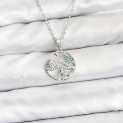 Mey İthalat® 316L Çelik Zincir Gümüş Renk Şans Kolyesi Model Zirkon Taşlı Kadın Kolye