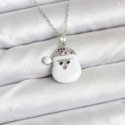 Mey İthalat® 316L Çelik Zincir Gümüş Renk Şapkalı Kardan Adam Kafası Model Yılbaşı Temalı Kadın Kolye