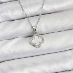 Mey İthalat® 316L Çelik Zincir Gümüş Renk Sedefli Yonca Kadın Kolye