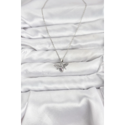 Mey İthalat® 316L Çelik Zincir Gümüş Renk Sinek Model Zirkon Taşlı Kadın Kolye