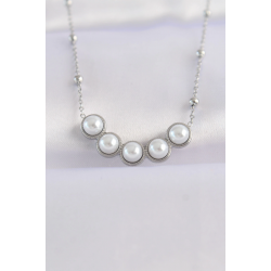 Mey İthalat® 316L Çelik Zincir Gümüş Renk Sıralı İnci Taşlı Kolye