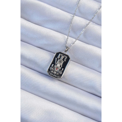 Mey İthalat® 316L Çelik Zincir Gümüş Renk Siyah Mineli Tarot Kolye