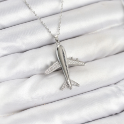 Mey İthalat® 316L Çelik Zincir Gümüş Renk Uçak Model Kadın Kolye