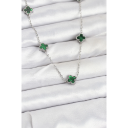 Mey İthalat® 316L Çelik Zincir Gümüş Renk Yeşil Baby Boy Yonca Kadın Kolye