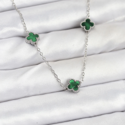 Mey İthalat® 316L Çelik Zincir Gümüş Renk Yeşil Baby Boy Yonca Kadın Kolye