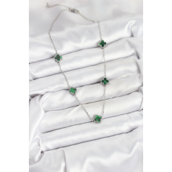 Mey İthalat® 316L Çelik Zincir Gümüş Renk Yeşil Baby Boy Yonca Kadın Kolye