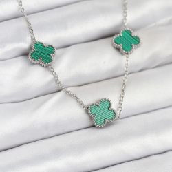 Mey İthalat® 316L Çelik Zincir Gümüş Renk Yeşil Yonca Kadın Kolye