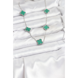 Mey İthalat® 316L Çelik Zincir Gümüş Renk Yeşil Yonca Kadın Kolye