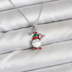 Mey İthalat® 316L Çelik Zincir Gümüş Renk Yılbaşı Teması Kadın Kolye