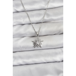 Mey İthalat® 316L Çelik Zincir Gümüş Renk Yıldız Model Zirkon Taşlı Kadın Kolye