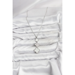 Mey İthalat® 316L Çelik Zincir Gümüş Renk Yonca Detaylı Zirkon Taşlı Kadın Kolye