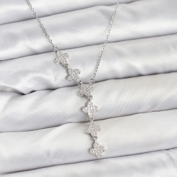 Mey İthalat® 316L Çelik Zincir Gümüş Renk Yonca Model Kadın Kolye