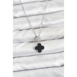 Mey İthalat® 316L Çelik Zincir Gümüş Renk Yonca Model Zirkon Taşlı Kadın Kolye