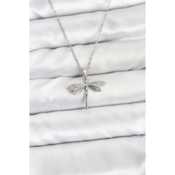 Mey İthalat® 316L Çelik Zincir Gümüş Renk Yusufçuk Model Zirkon Taşlı Kadın Kolye