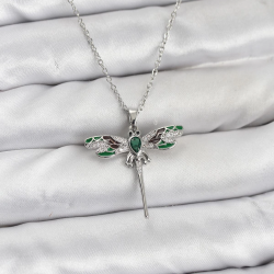 Mey İthalat® 316L Çelik Zincir Gümüş Renk Yusufçuk Model Zirkon Taşlı Kadın Kolye