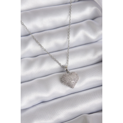 Mey İthalat® 316L Çelik Zincir Gümüş Renk Zirkon Taş Detay Kalp Model Kadın Kolye